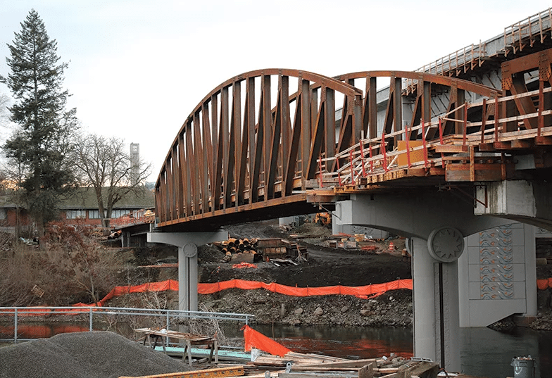 Construction site on a bridge in a section of the North Spokane Corridor.